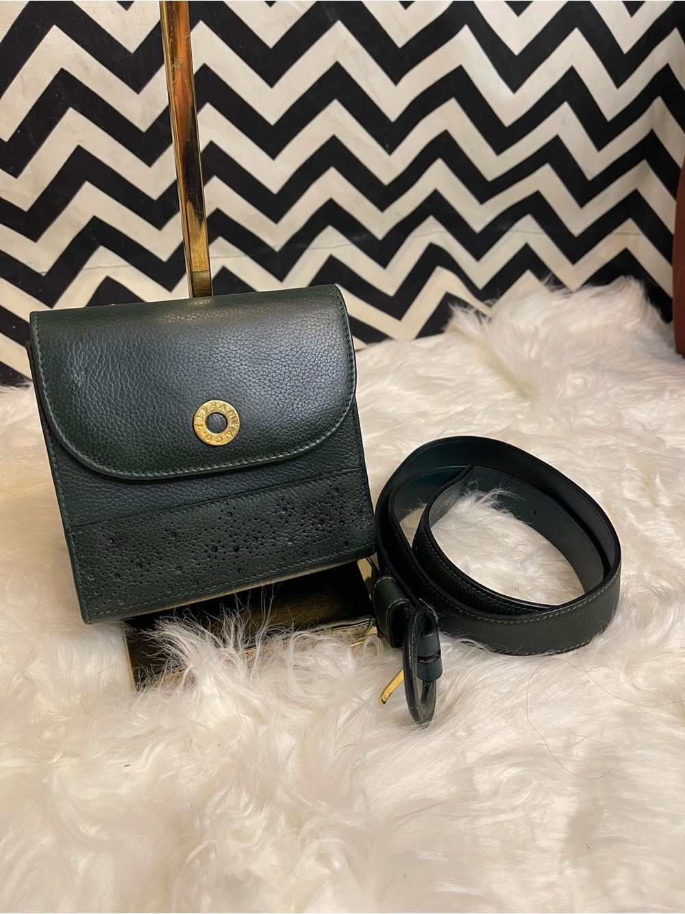 GUC-90s Vintage Tiffany & Co. Dark Green Leather Belt Bag Fanny Pack Size 80/32